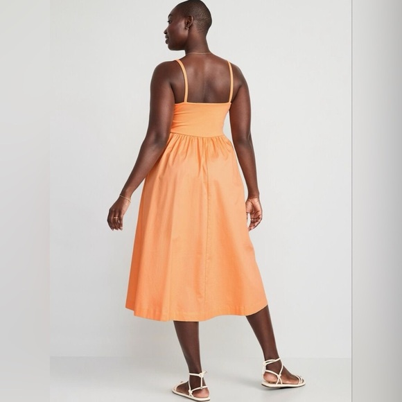 Old Navy NWT Orange Fit & Flare Combination MIDI Cami Dress Women’s Size Medium - Picture 4 of 7